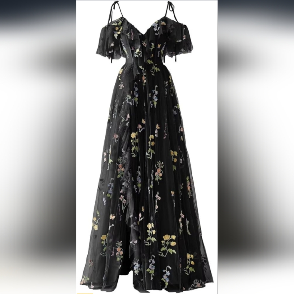 Floral Black Evening Gown